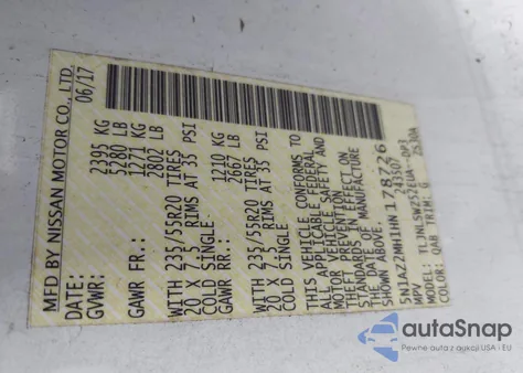 2017 Nissan Murano Platinum z USA, uszkodzony, nr VIN 5N1AZ2MH1HN178726